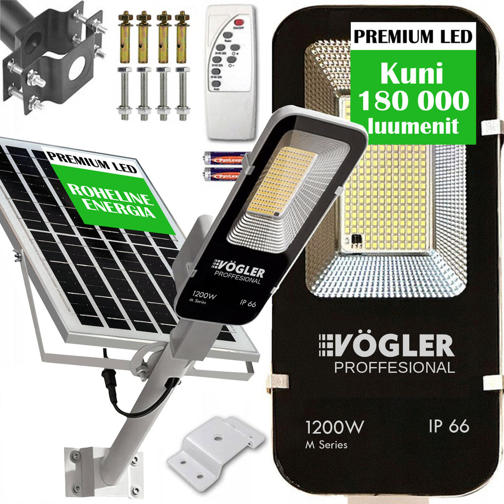Võimas päikeseenergial töötav lamp, hämardusandur, kaugjuhtimispult, Vögler Professional 1200W