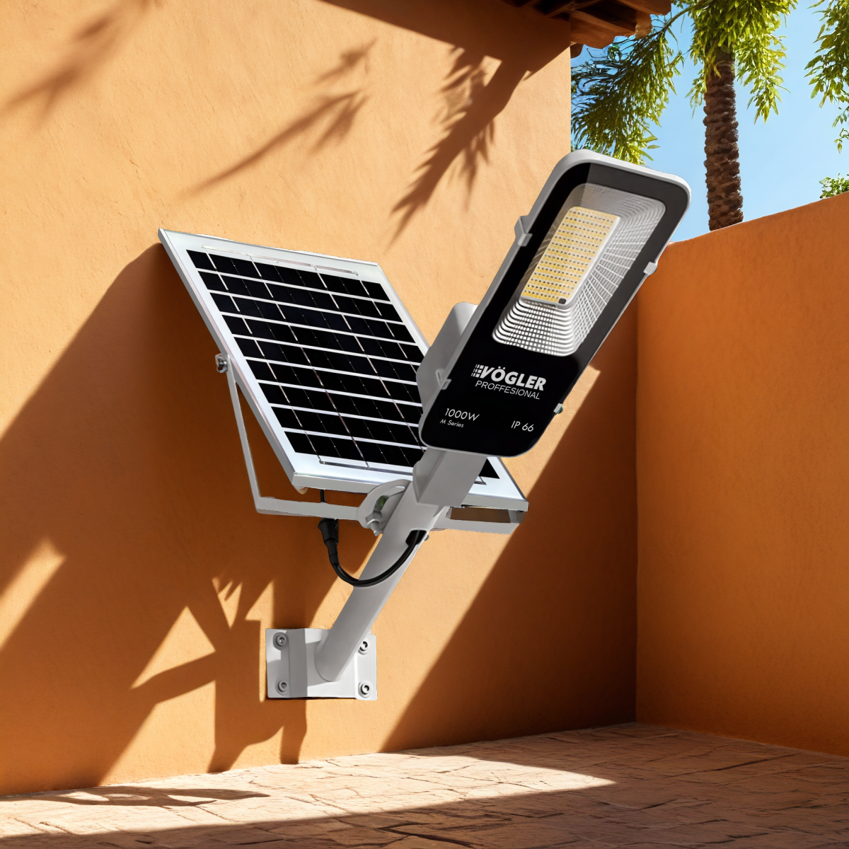 Võimas päikeseenergial töötav lamp, hämardusandur, kaugjuhtimispult, Vögler Professional 1000W