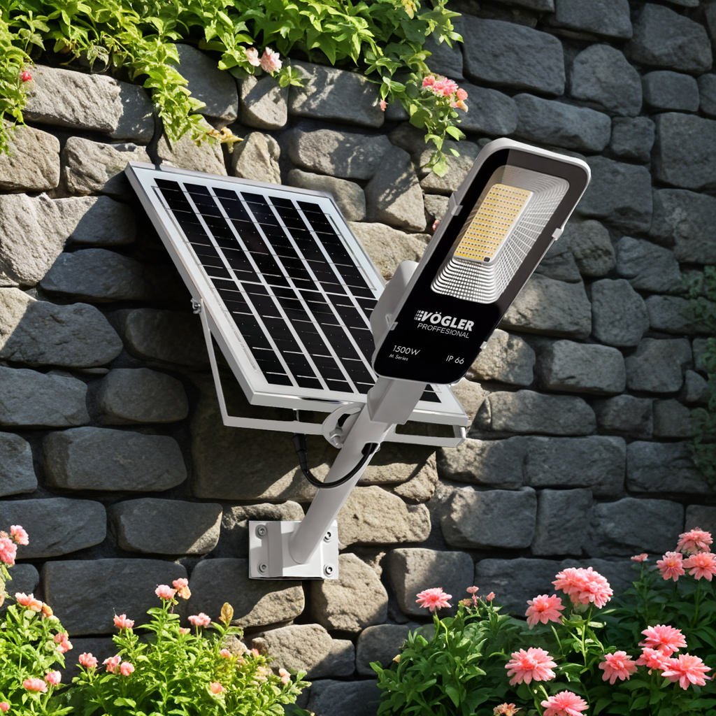 Võimas päikeseenergial töötav lamp, hämardusandur, kaugjuhtimispult, Vögler Professional 1500W