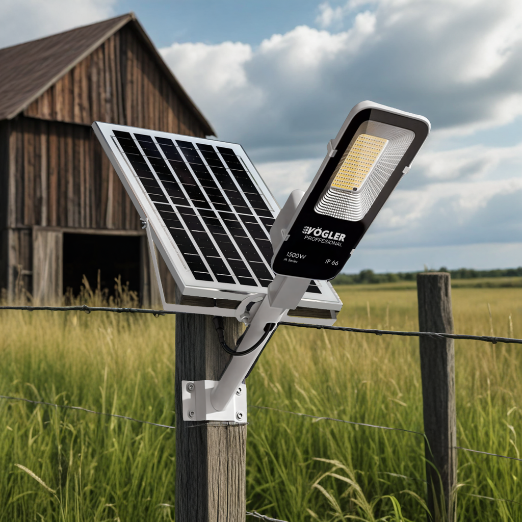 Võimas päikeseenergial töötav lamp, hämardusandur, kaugjuhtimispult, Vögler Professional 1500W