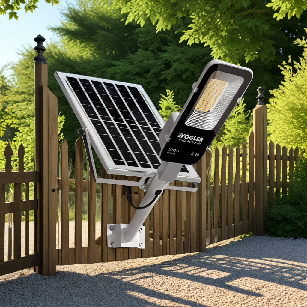 Võimas päikeseenergial töötav lamp, hämardusandur, kaugjuhtimispult, Vögler Professional 1500W