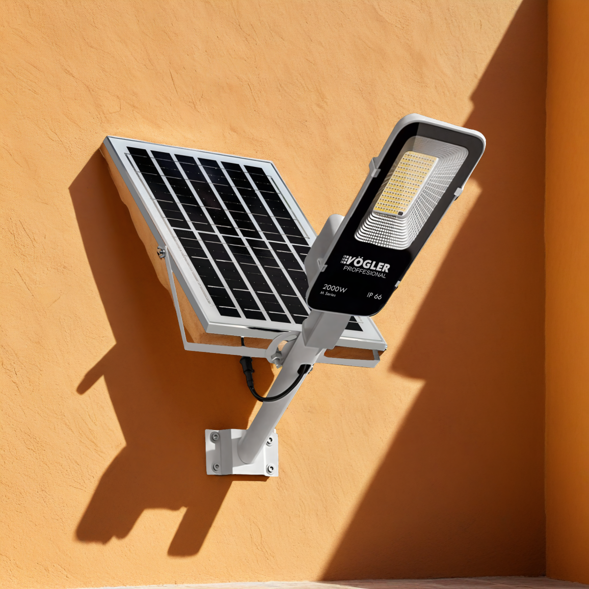 Võimas päikeseenergial töötav lamp, hämardusandur, kaugjuhtimispult, Vögler Professional 2000W