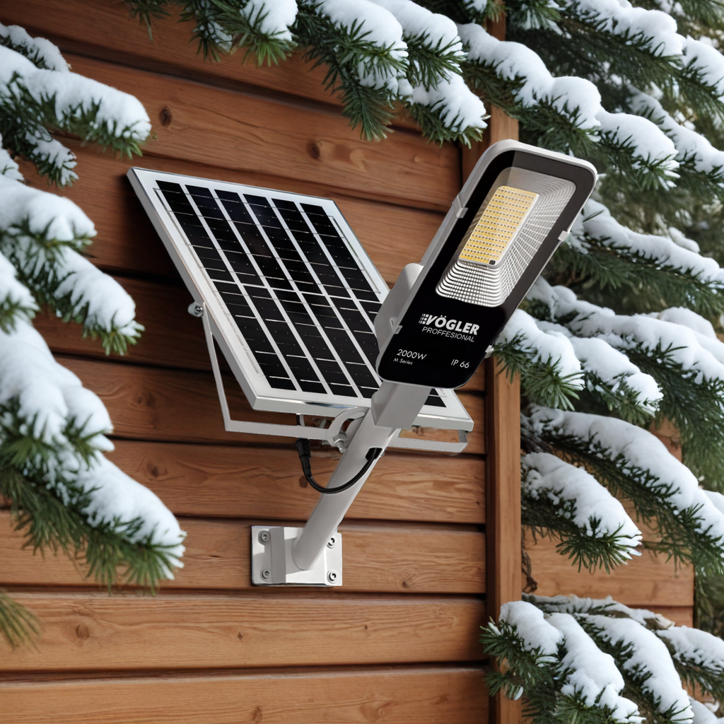 Võimas päikeseenergial töötav lamp, hämardusandur, kaugjuhtimispult, Vögler Professional 2000W