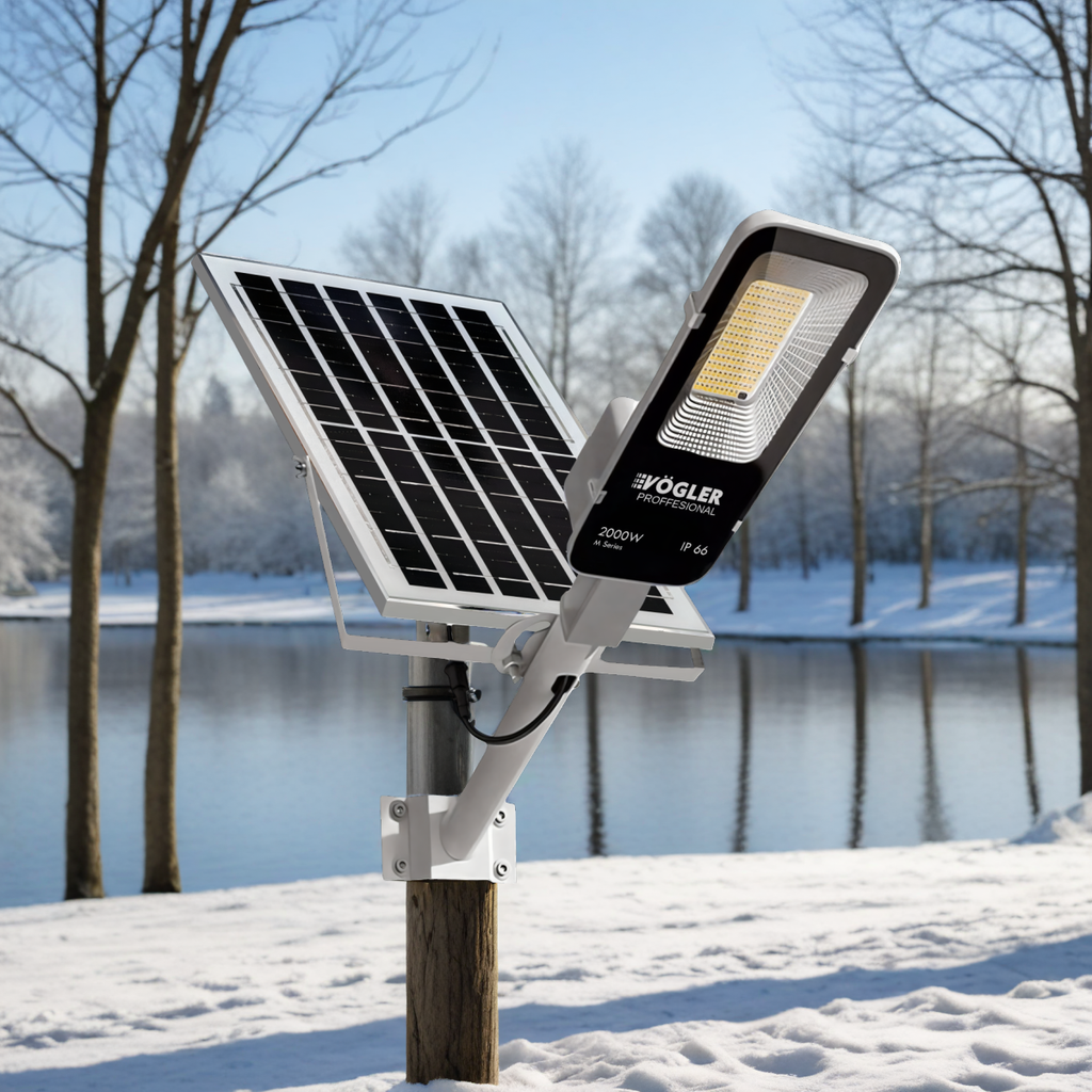 Võimas päikeseenergial töötav lamp, hämardusandur, kaugjuhtimispult, Vögler Professional 2000W
