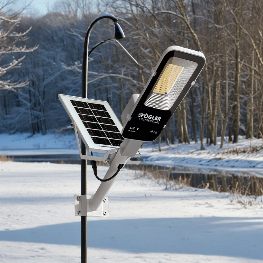 Võimas päikeseenergial töötav lamp, hämardusandur, kaugjuhtimispult, Vögler Professional 600W