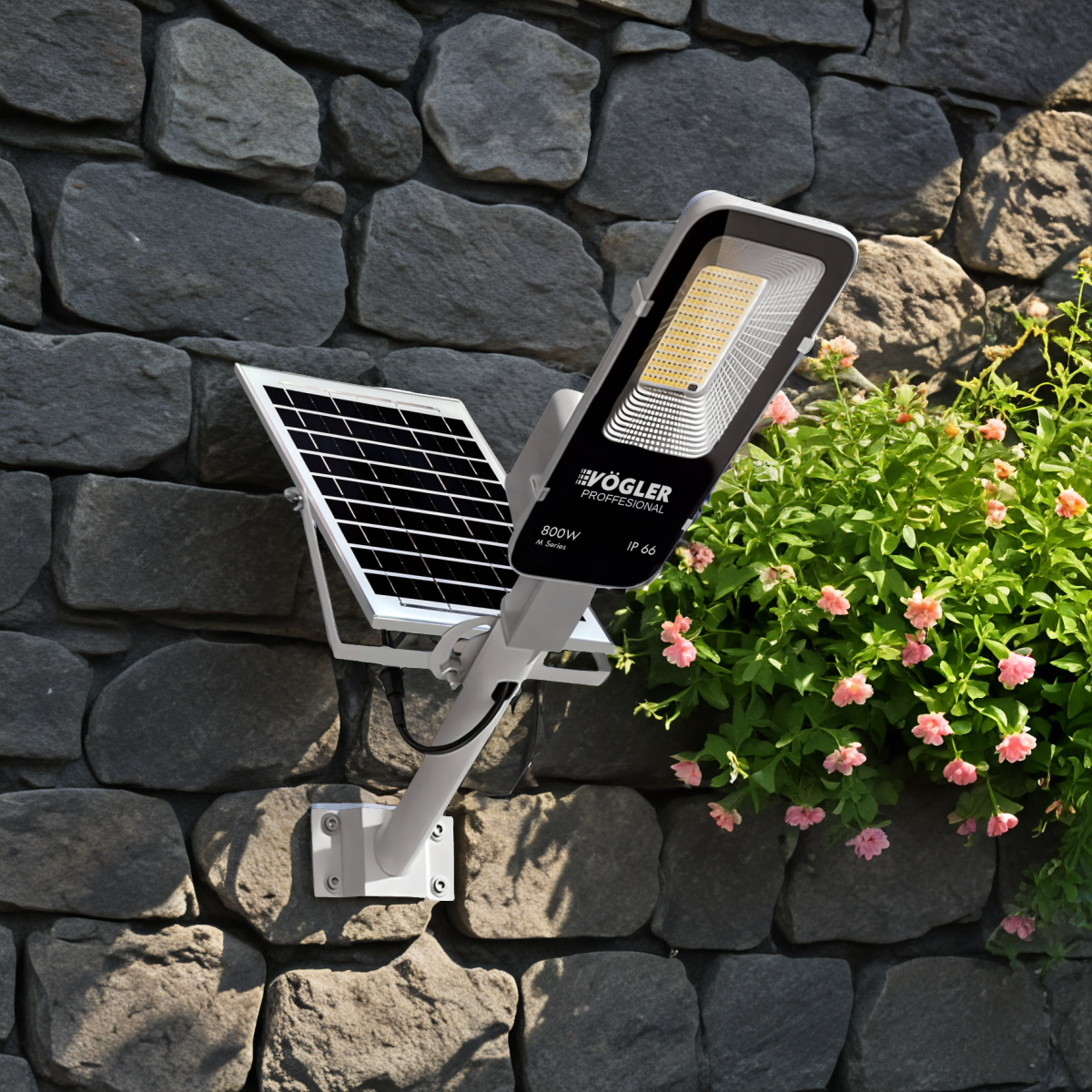 Võimas päikeseenergial töötav lamp, hämardusandur, kaugjuhtimispult, Vögler Professional 800W