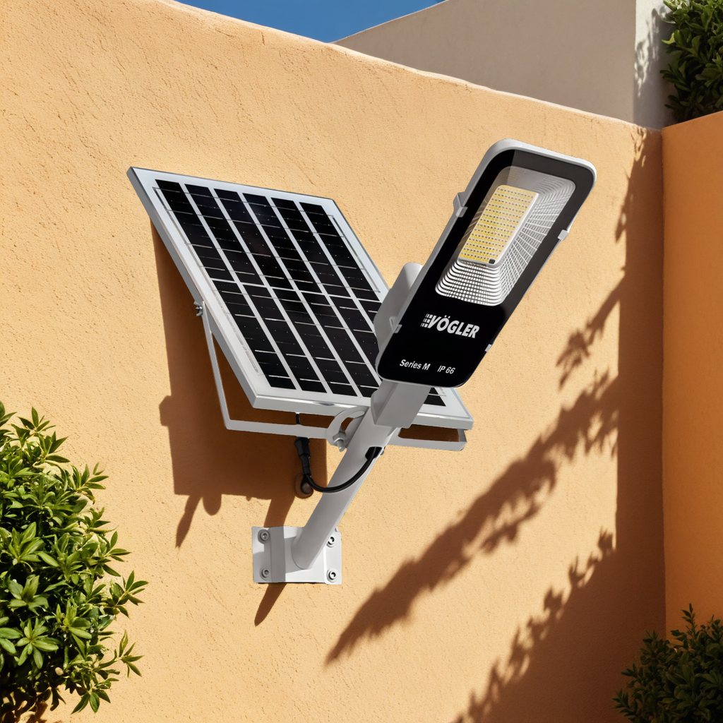 Võimas päikeseenergial töötav valgustus, hämardusandur, kaugjuhtimispult, Vögler Series M 2000W